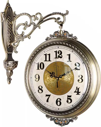 Reloj de pared vintage de doble cara con rotación de 360 grados, de metal industrial, reloj montado en la pared, retro, decoración antigua y