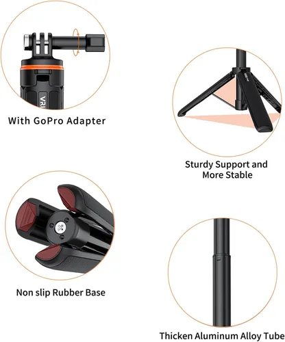 Miniatura 3 de VRIG - Trípode GoPro extensible de 20.1 pulgadas, trípode portátil para cámara de palo selfie para GoPro Max Hero 13 12 11 Mission 1 Pro/DJI Action