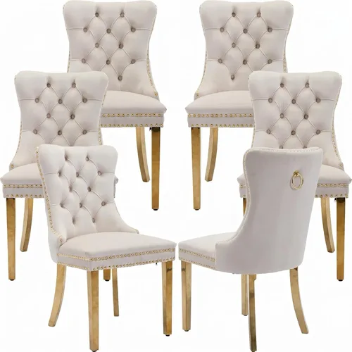 Miniatura 10 de Juego de 2 Sillas de Comedor Modernas de Mediados de Siglo, Tapizadas en Terciopelo Beige con Respaldo Acolchado, Sillas de Cocina y Comedor, Patas