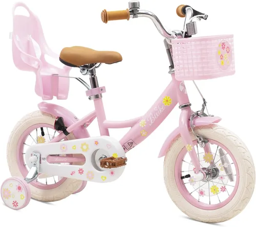 Miniatura 11 de Bixike Girls Bike with Basket for Toddlers and Kids Aged 3-14 Years Old, 12 14 16 18 Inch with Training Wheels & Doll Seat, 20 Inch with Kickstand &