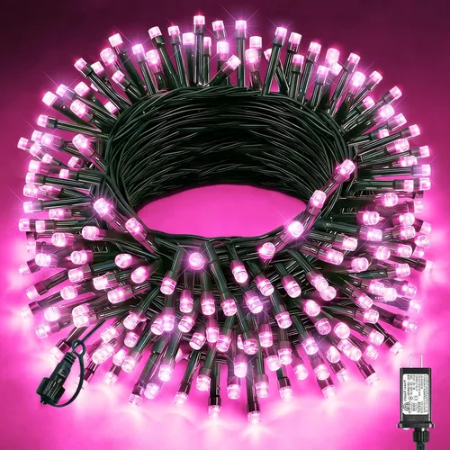 Miniatura 18 de 120 luces LED de Navidad de 40 pies para exteriores, guirnalda de luces de Navidad naranja impermeable, 8 modos de luces conectables para árbol