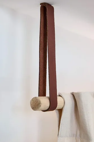 Miniatura 6 de Soporte de barra de cortina montado en el techo de cuero - Perchero moderno para ropa colgante gancho de techo estante de secado de ropa soporte