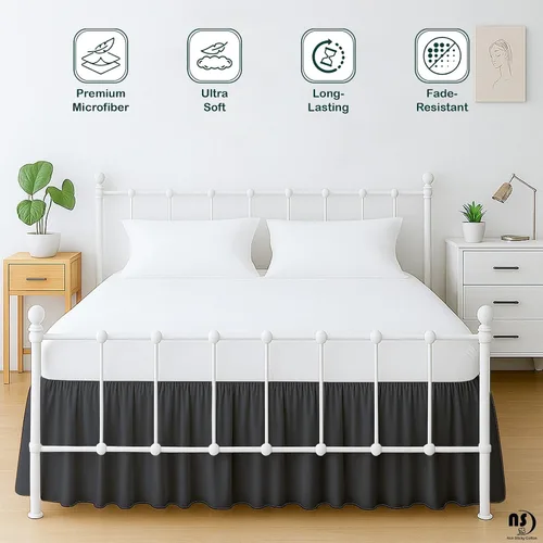 Miniatura 2 de Faldón de cama de microfibra premium con volantes para cama Queen, caída de 12 pulgadas con esquinas divididas, falda de cama suave sin arrugas