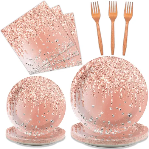 Miniatura 11 de Tevxj Juego de vajilla de 96 piezas para fiesta mexicana de feliz cumpleaños, platos de postre desechables, platos de fiesta, servilletas, tenedores
