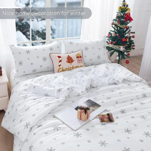 Miniatura 6 de COTTEBED Edredón Navideño de Copos de Nieve Tamaño Queen, Juego de Edredón de Invierno Blanco Nevado de Tamaño Completo, Alternativa de Plumón