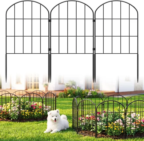 Valla decorativa de jardín sin excavación, paquete de 10 unidades, 11 pies de largo x 24 pulgadas de alto, panel de alambre de metal a prueba de