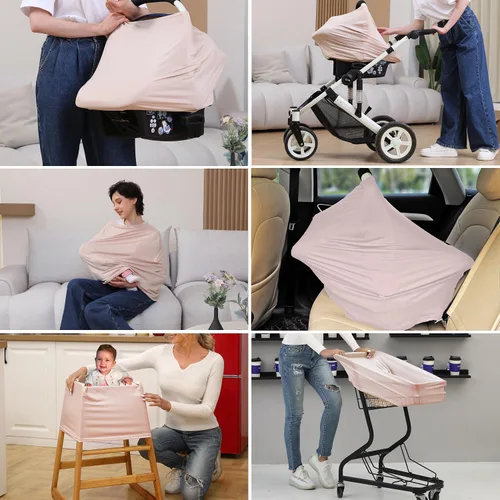 Miniatura 5 de Funda de asiento de automóvil transpirable para bebés, funda de lactancia de rayón suave multiusos para lactancia materna, toldo de asiento de Rosa
