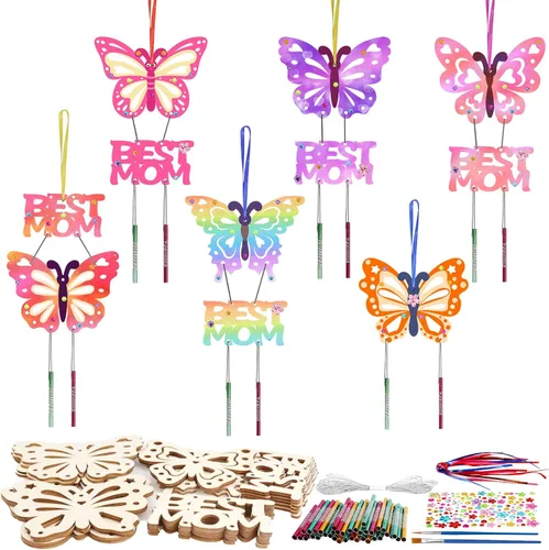 Miniatura 24 de Fennoral Paquete de 12 carillones de viento, manualidades de primavera para niños, artes y manualidades de madera para niñas y niños, haz tus Hueso