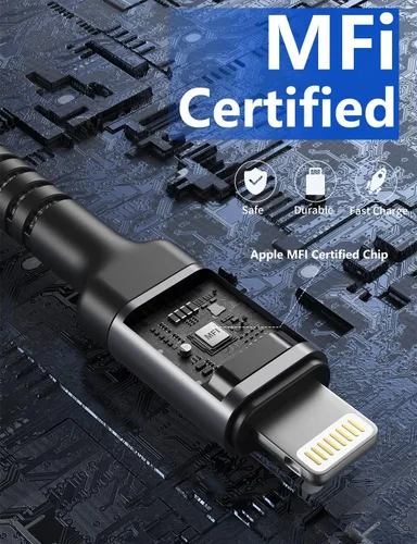 Miniatura 3 de Cable de carga corto para iPhone de 1 pie, paquete de 2 cables Lightning USB con certificación MFi de Apple, cable de carga para iPhone, cable