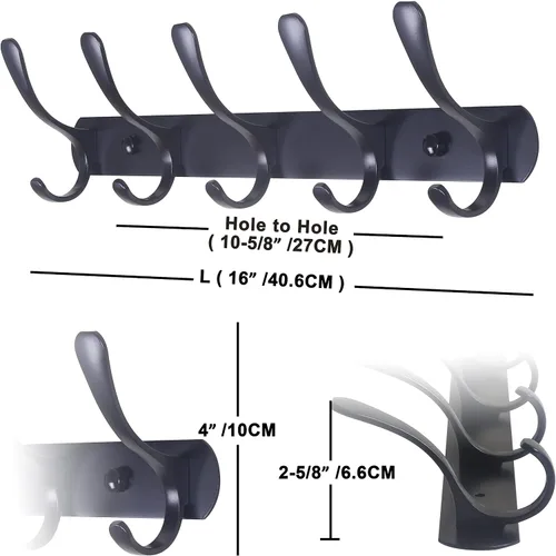 Miniatura 6 de SKOLOO Perchero de pared moderno, perchero de pared de metal con 5 ganchos, resistente riel de pared para colgar abrigos, chaquetas, ropa, Negro