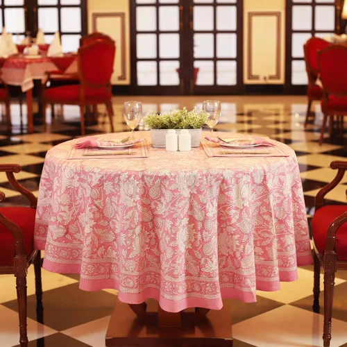 Miniatura 5 de Labhanshi Jaipur - Mantel redondo de algodón floral con estampado de bloques indios, 60 pulgadas, 4 plazas, mantel de cocina y comedor para el día