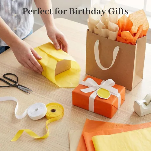 Miniatura 5 de Koogel 112 hojas de papel de seda naranja, papel de seda amarillo de 20 x 14 pulgadas para bolsas de regalo, manualidades, decoración de envoltura