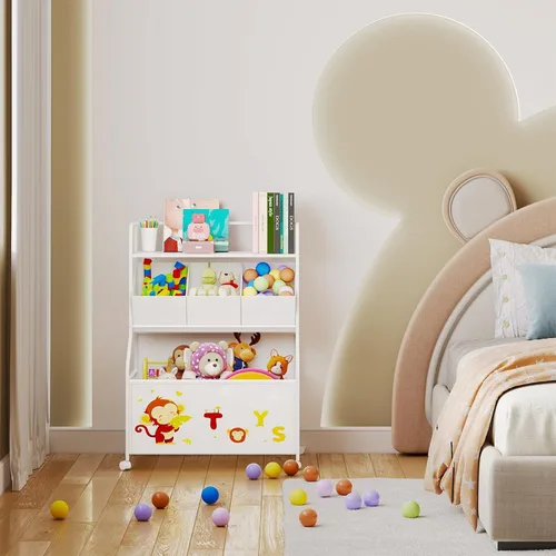 Miniatura 5 de BBLIKE Organizador de Almacenamiento de Juguetes con Ruedas - Caja de Juguetes Grande de 3 Niveles para Niños, Caja de Juguetes con Almacenamiento
