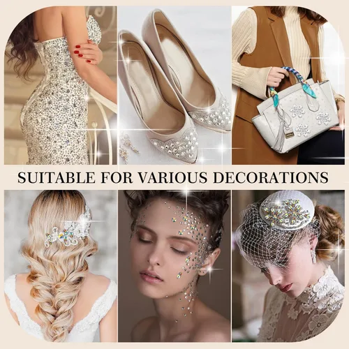 Miniatura 7 de 48 piezas de diamantes de imitación para coser, diamantes de imitación de cristal de formas mixtas con parte trasera plana, para coser en gemas