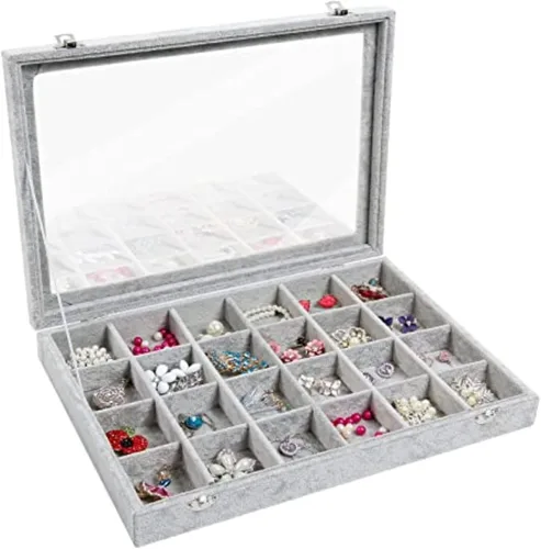 Miniatura 8 de Bandeja organizadora de brazaletes y joyas, tapa transparente, terciopelo negro, para organizar y ordenar brazaletes, pulseras y relojes, anillos