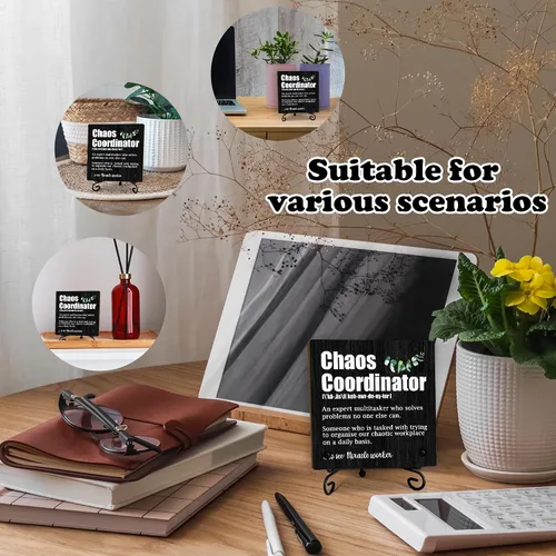 Miniatura 3 de Cartel de madera de Coordinador del Caos de 5 pulgadas con soporte de metal, definición del coordinador del caos, placa de madera para regalos