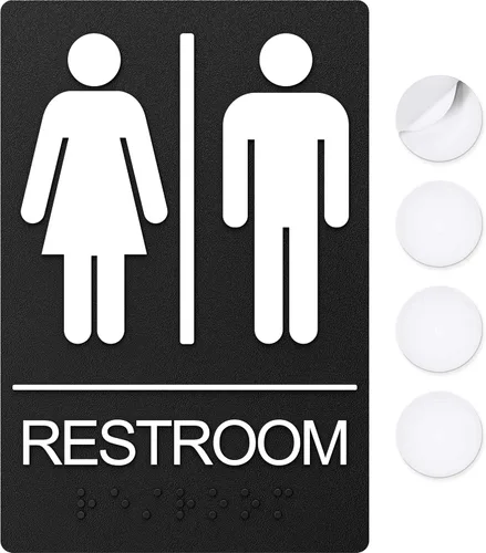 Miniatura 22 de ASSURED SIGNS - Letrero de baño para negocios, 9 x 6 pulgadas, 1 paquete Cumple con la ADA, texto elevado con braille, letrero de baño premium