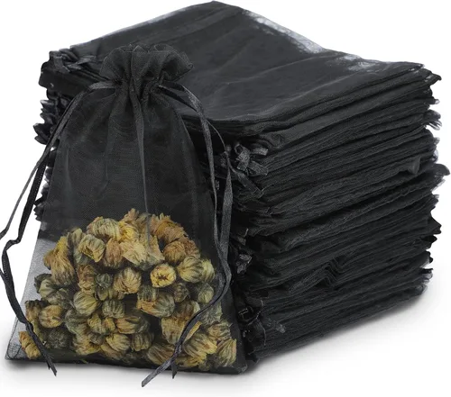 Kslong 100 bolsas pequeñas de malla con cordón de 3x4, bolsas de organza transparentes con cordón para joyería, bolsas de malla para favores de