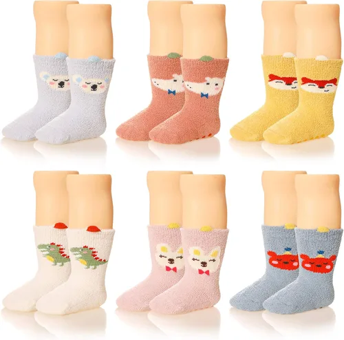 Calcetines suaves y peludos para bebés, para niños, niñas, antideslizantes, acogedores, esponjosos, cálidos, para invierno, 5 pares