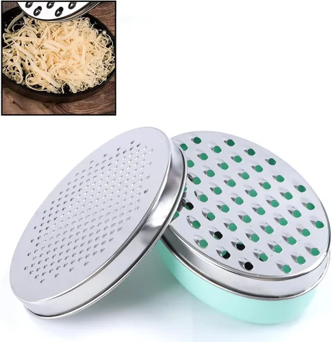 Rallador de queso cítrico y limón con recipiente de almacenamiento de alimentos y tapa, perfecto para queso parmesano duro o cheddar suave, Verde