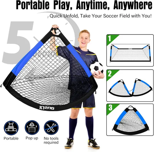 Miniatura 5 de Juego de portería de fútbol infantil para patio trasero – 2 porterías de fútbol de 6 x 4 pies, equipo de entrenamiento, red de fútbol para niños