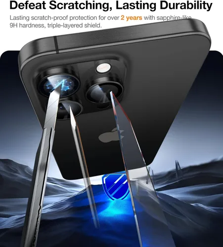 Miniatura 8 de UltraGlass Protector de lente de cámara para iPhone 16 Pro Max/16 Pro [NO.1 grado militar inastillable], protector de cámara para iPhone 16 Pro Max