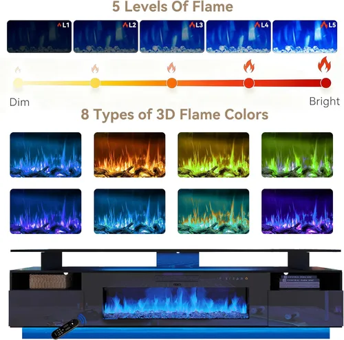 Miniatura 9 de FJTJBSI Soporte de TV con chimenea de 70 pulgadas con chimenea eléctrica de 36 pulgadas, centro de entretenimiento con estación de carga y consola