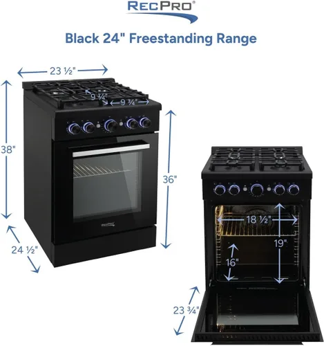Miniatura 3 de RecPro Estufa RV Cocina de gas independiente de acero inoxidable o negro de 24 pulgadas 12000 BTU 4 quemadores 4 patas de nivelación