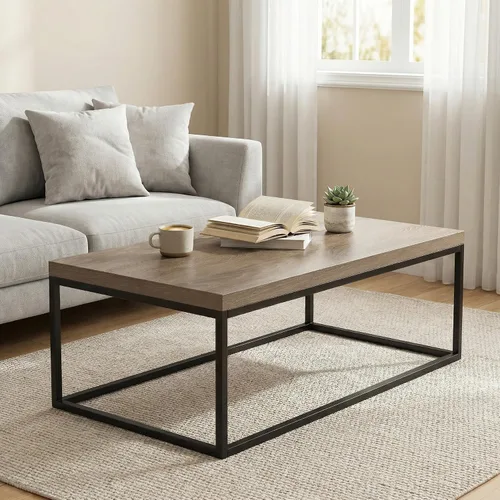 Miniatura 6 de CENSI - Mesa de centro de roble lavado gris de 47 pulgadas, tamaño grande Extra Thick 1.6" Honey-comb Wood Top, Sturdy Metal Frame, Modern