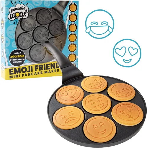 Miniatura 8 de Sartén mini para hotcakes con emojis - 7 caras sonrientes únicas para niños, sartén antiadherente para hotcakes con moldes para la estufa, plancha