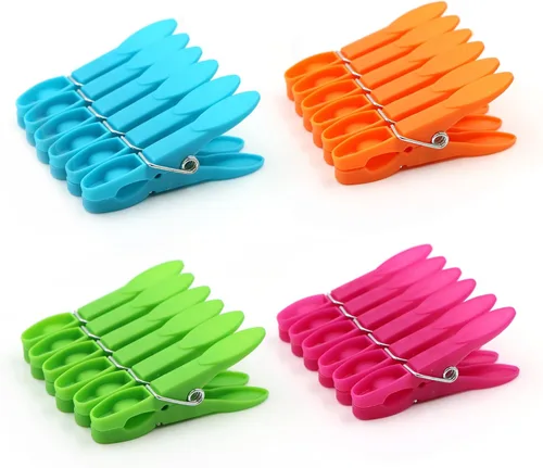 Pinzas de plástico coloridas, pinzas de ropa resistentes con resortes, juego de pasadores de ropa de secado al aire (paquete de 24)