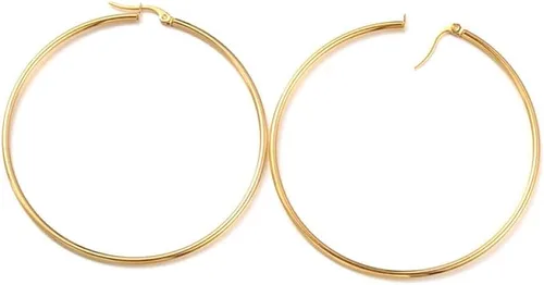 Miniatura 9 de Pandahall - 6 pares de aretes de acero inoxidable, ligeros, gruesos, abiertos, de 1.575 pulgadas (1.575 in), color dorado, con cierre pequeño