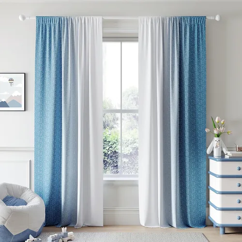 Miniatura 12 de Cortinas Ombre 100% Opacas de 63 Pulgadas de Largo 2 Paneles para Dormitorio Azul Blanco Patrón Degradado Oscurecimiento de Habitación Aislamiento