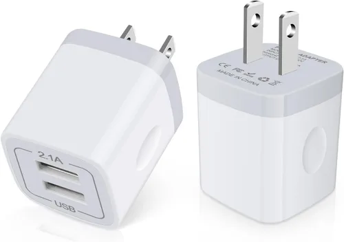 Cargador de pared USB, bloque de carga, paquete de 2 unidades de 2.1 A/5 V, enchufe de pared USB de doble puerto, ladrillo de carga, caja de carga