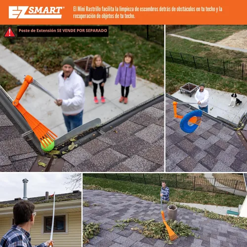 Miniatura 6 de EZ Smart Mini herramienta de limpieza de canalones de rastrillo accesorio de cabezal pivotante para canalones, techos y protectores de canalones, se