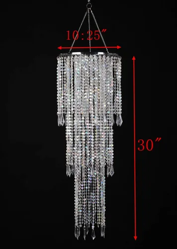 Miniatura 2 de Candelabro colgante con cuentas de acrílico iridiscente brillante, 3 niveles, 10.25 pulgadas de diámetro x 30 pulgadas de alto