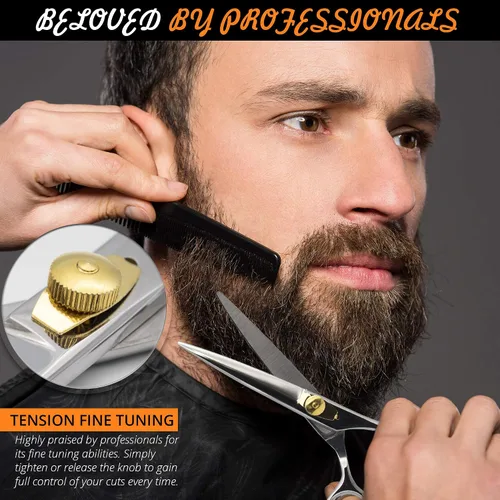 Miniatura 6 de Cynamed Tijeras de corte de peluquería profesional con estuche de cuero y peluquería, adelgazamiento, filo de afeitar de acero inoxidable japonés DIY