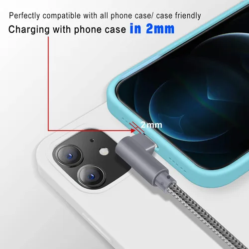 Miniatura 5 de APFEN Paquete de 3 cables de carga para iPhone de 6 pies y 90 grados, 2.4A, cable de carga súper rápida compatible con iPhone Xs