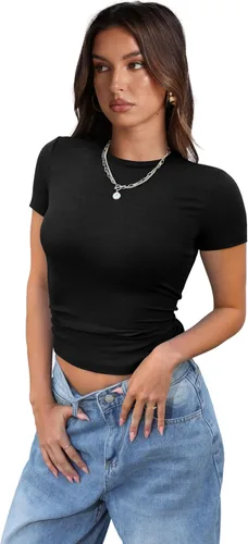 Miniatura 4 de XIEERDUO Camisetas de manga corta para mujer, cuello redondo, ajustadas, ropa Y2K 2024 para primavera y verano, camisetas básicas para salir