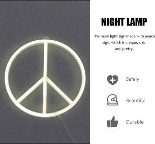 Miniatura 4 de OSALADI Señal de paz LED luz de neón luminosa lámpara de noche única decoración del hogar para dormitorio fiestas batería de doble uso elegante