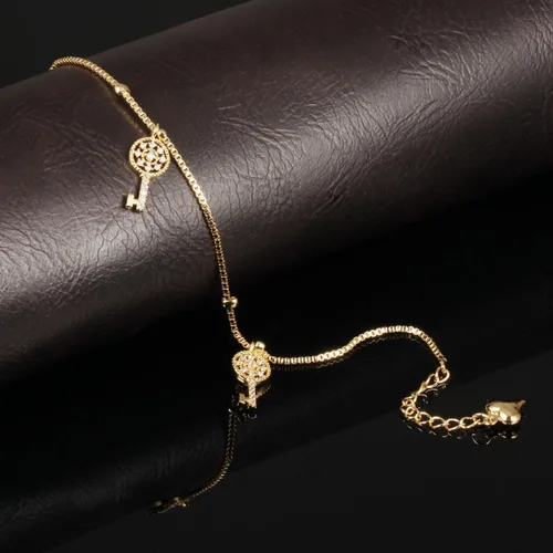 Miniatura 2 de Tono de la moda aanklets Oro 18K Rhinestone clave encanto playa cadena de pie aanklet para las mujeres l7.99+ 2