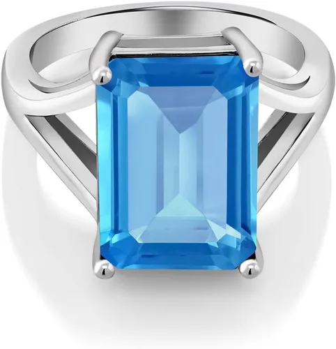 Miniatura 44 de Gem Stone King Anillo de compromiso solitario con piedra preciosa de corte esmeralda de 0.551 x 0.394 in para mujer, plata de ley 925, anillo