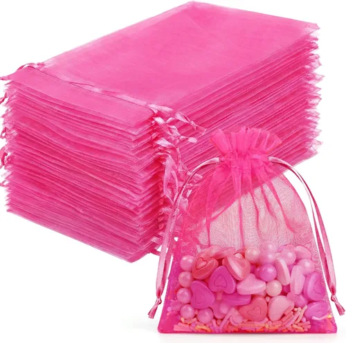 Miniatura 15 de FUNFERY 100 bolsas de organza naranja de 4 x 6 pulgadas, pequeñas bolsas de regalo con cordón de malla para bolsitas, joyas, dulces, recuerdo
