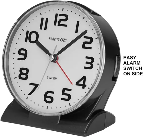 Miniatura 4 de FAMICOZY Reloj despertador analógico sin tictac de 4.5 pulgadas, silencioso, legible para personas mayores, fácil de configurar, alarma de aumento