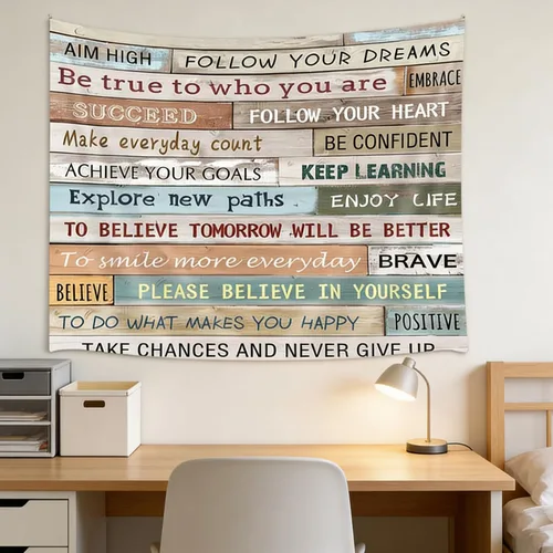 Miniatura 2 de Tapiz con citas inspiradoras para colgar en la pared, tapiz motivacional, palabras positivas, letras, refranes, tapiz rústico de granja