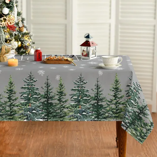 Miniatura 7 de Horaldaily Mantel de Navidad rectangular de 52 x 70 pulgadas, diseño de árboles de nieve de invierno, color blanco, lavable, para fiesta, picnic