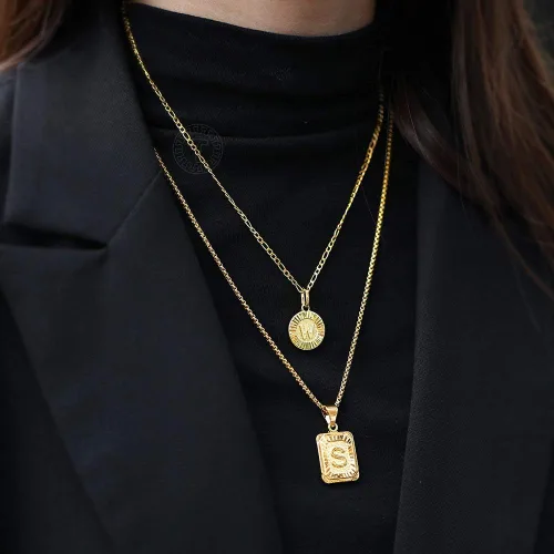 Miniatura 7 de Trendsmax Collar con inicial para mujer, chapado en oro, con dije de letra redonda, cadena A-Z Figaro