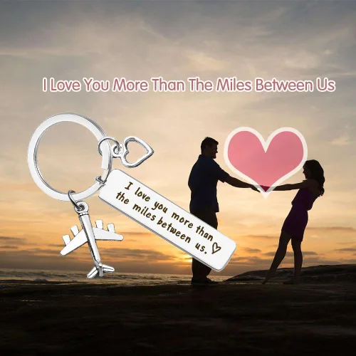 Miniatura 6 de Vadaka Llavero de pareja de larga distancia para novio, novia, con texto en inglés "I Love You More Than The Miles Between Us", joyería
