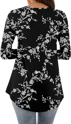 Miniatura 3 de BISHUIGE Blusa de manga corta para mujer, estilo casual, holgada, con panel de encaje, plisada