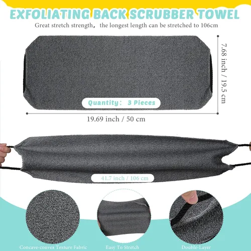 Miniatura 2 de Juego de 4 paños exfoliantes para la espalda, 2 toallas exfoliantes de nailon para la espalda, 2 pares de guantes de ducha para mujeres y hombres